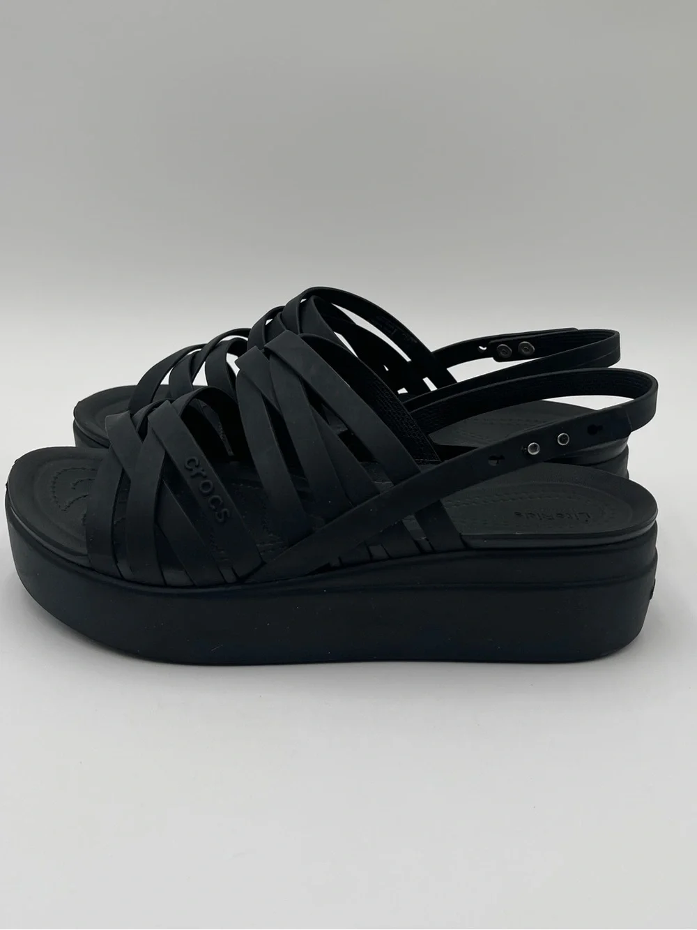 Crocs Womens Brooklyn Strappy Low Wedge Platform Sandals Size 9 Black Chunky